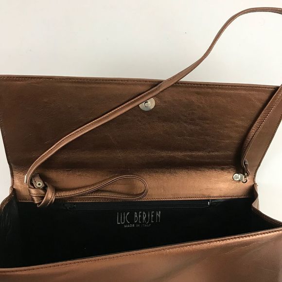 Luc Berjen Copper Leather Clutch w/Crossbody Strap - Picture 4 of 4